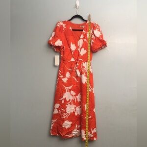 Julia Jordan Orange Red Wrap Sundress with Puff Sleeves
